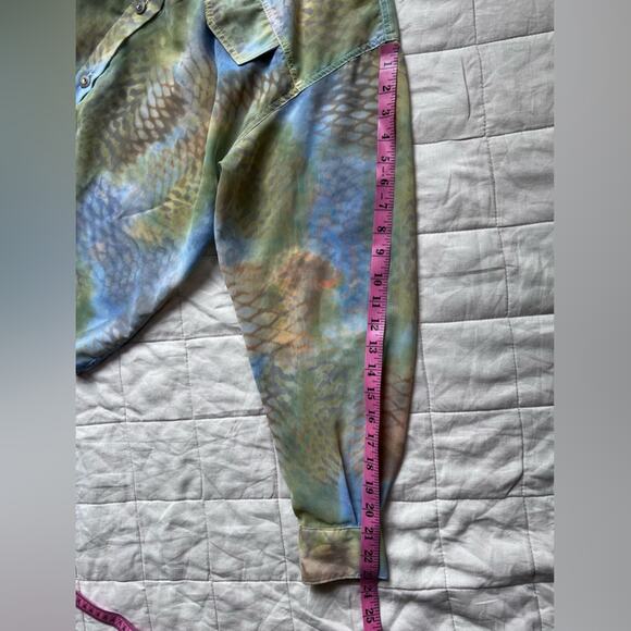 Vintage Opal by Lorraine Wardy Sheer Green Blue & Yellow Artsy Button Down - Med - Picture 12 of 12